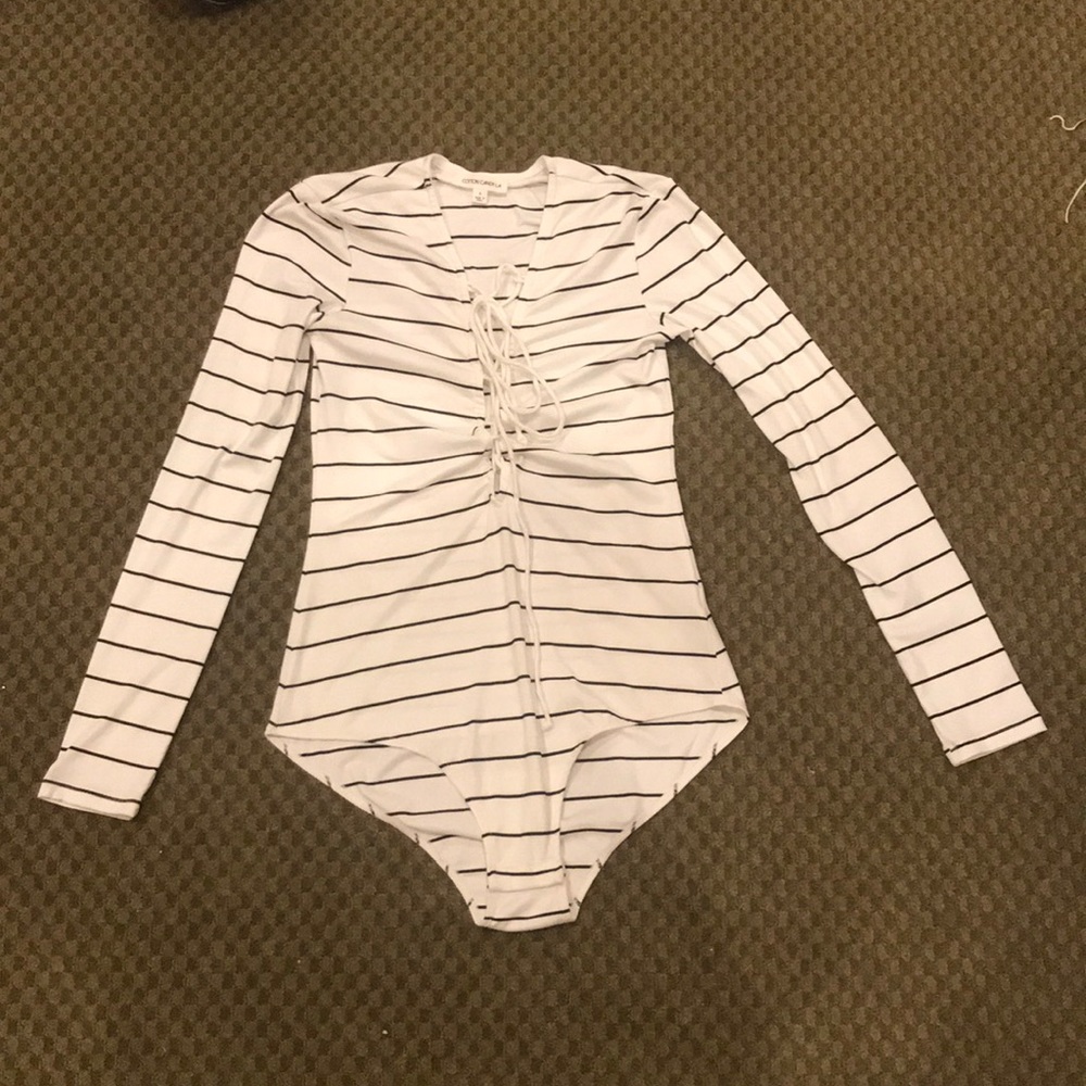 White and black striped leotard